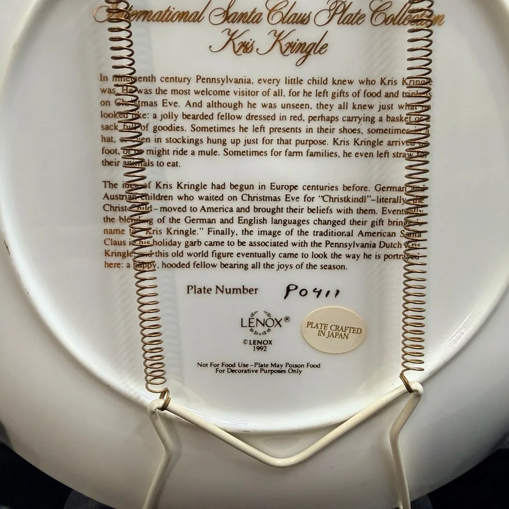 1992 LENOX COLLECTIONS “Kris Kringle” Collector Plate #P0411